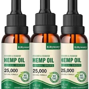 (3-Pack) High Potency Hemp Oil - 25,000 Maximum Strength - Natural Grown in USA - C02 Extraction,Organic, Vegan, Non-GMO